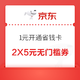 京东极速版省钱卡1元开通6元运费券5元无门槛2张！