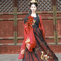 画堂春 汉服 凰令 女士大袖衫吊带齐腰襦裙 暗红色+黑色 S