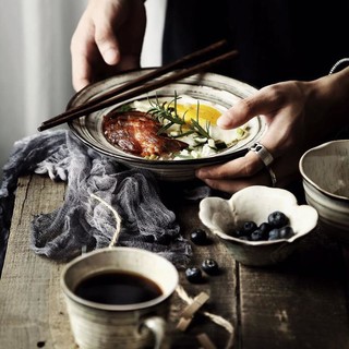 驼背雨奶奶日式复古餐具花瓣陶瓷碗米饭碗甜品碗汤碗家用套装碗