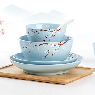 Hömmy 佳佰 樱花语系列 S9453615 陶瓷餐具套装 18件套 蓝色