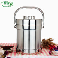 饭米粒加厚不锈钢真空保温提锅超长保温成人学生饭盒便当盒三层分格便携大容量保温饭桶 XH001 真空保温鼓型2.2L