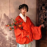 一念居 明制汉服 枫叶红 女士交领短衫 枫叶红色 M