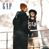 Gap 盖璞 男女装金属光泽纯色拉链长款连帽羽绒服 2021冬季新款保暖外套