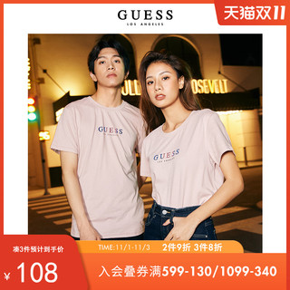 GUESS 盖尔斯 2021春夏新款男女情侣字母LOGO棉圆领短袖T恤-Q1FK26K2Q43