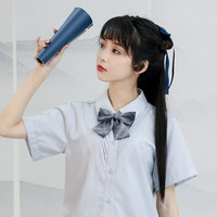御茶家 JK制服 中华风 晚舟浪花刺绣 短袖衬衫 蓝色