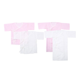 Purcotton 全棉时代 婴儿纯棉纱布和袍 长款 2件装 粉色+白色 66cm+短款 2件装 粉色+白色 66cm