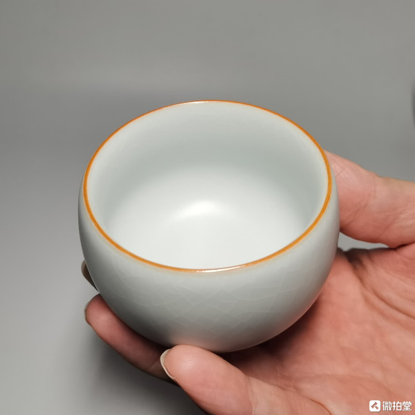 汝窑月白釉汉风杯 5.5cmx6.5cm 高温窑变开片可养
