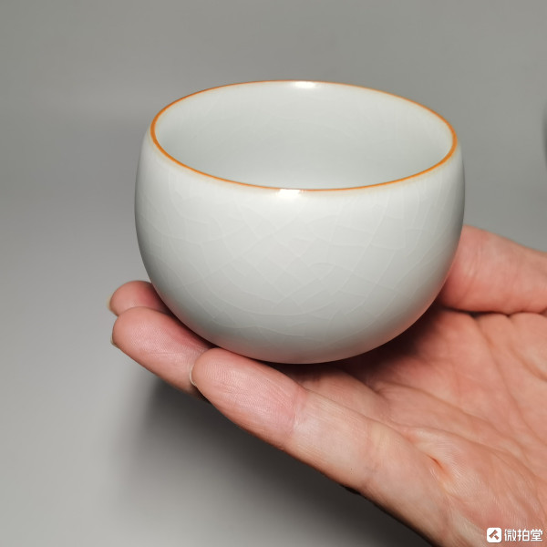 汝窑月白釉汉风杯 5.5cmx6.5cm 高温窑变开片可养