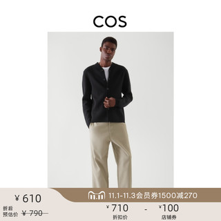 COS 男装 标准版型V领羊毛混纺开衫黑色2021早秋新品1001878001
