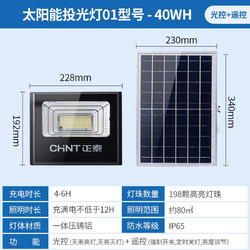 CHNT 正泰 太阳能灯路灯户外庭院灯 LED太阳能投光灯家用室外壁灯新农村院子道路照明灯防水省点智能光感遥控 40WH升级款+照明面积约80平方+遥控光控 太阳能庭院灯投光灯室外照明定时开关