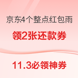 京东4个整点红包雨，1场领1.88元无门槛红包！淘宝支付优惠满10-3元