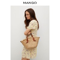 MANGO 芒果 女装连衣裙2021春夏新款飘逸面料一字领花朵印花连身裙