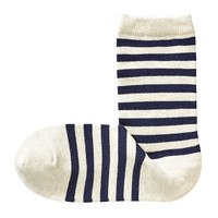 MUJI 無印良品 女士中筒袜 DAJ02A1A 燕麦色条纹 36-40码