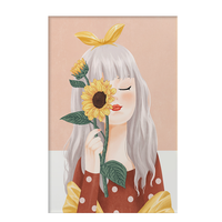 海龙红《静若花开-A》50x70cm 布面油画 金色金属框+有机玻璃