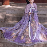 听鹤居 改良 汉服 星河鹭起 溯 女士齐胸衫裙 灰紫色+紫色 M