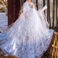 听鹤居 改良 汉服 袖白雪 女士齐胸衫裙 白色+淡蓝 M