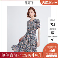 Infinity FINITY2021年夏装新款气质印花连衣裙女显瘦休闲设计感中长款裙子