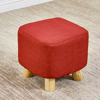 家无界 沙发凳子实木小圆凳现代简约换鞋凳矮凳布艺四脚方墩板凳脚凳 红色方凳