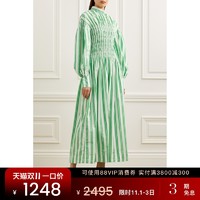 GANNI [分期]GANNI 2021女绿色竖条纹细褶连衣裙NET-A-PORTER