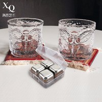 稀奇 威士忌玻璃杯 天使浮雕玻璃洋酒水杯子礼盒装