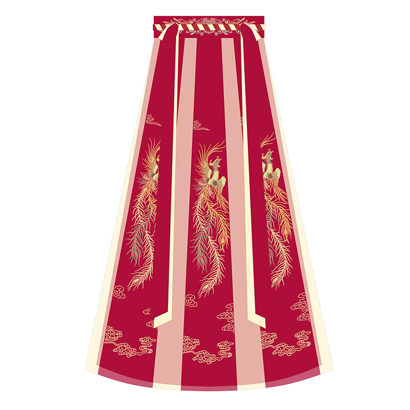 洛竹 汉服 凤舞系列 凤舞 女士齐腰下裙 19212 红米色 S