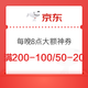  京东每晚八点准时抢全品券200-100  50-20　