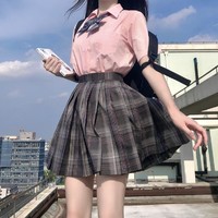 春日制服部 JK制服 暗渡情事 黑粉帶銀線格裙 42cm