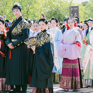 衿娥 明制汉服 云气星座系列 雁衔枝 女士立领大襟长袄 黑色 S