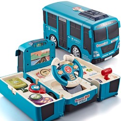imybao 麦宝创玩 模拟声光音效驾驶室变形巴士玩具车早教机儿童玩具 变形巴士-蓝色-电池版