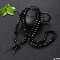 黑檀木手链 直径0.8cm 108粒 材质细腻 乌黑色