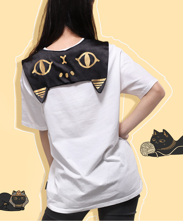 大英博物馆 盖亚安德森猫系列 萌猫宽松披肩可拆卸T恤 创意文化衫 XL