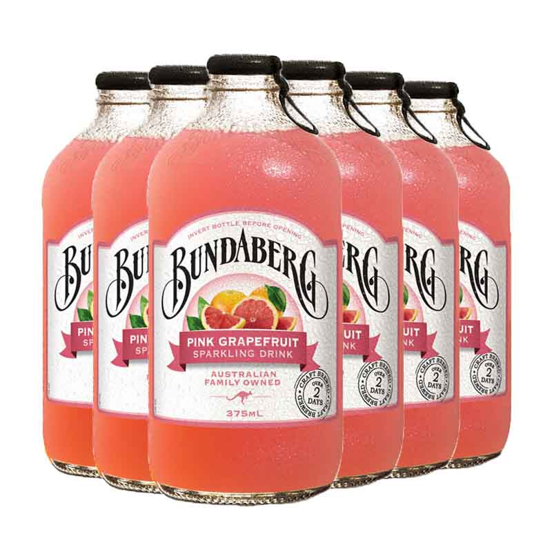 BUNDABERG 宾得宝 含气葡萄柚汁饮料 澳州原装进口 375ml*6玻璃瓶装 发酵果汁气泡水