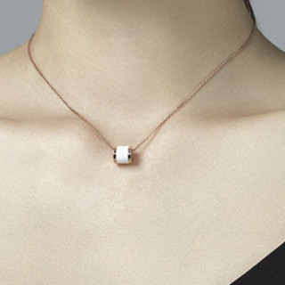 京工美作 18K玫瑰金玉石钻石项链 44.5cm 1.5g 白色