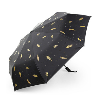 女士雨伞小清新折叠遮阳伞 加厚黑胶防晒伞 太阳伞学生加大晴雨伞 黑色 三折羽毛