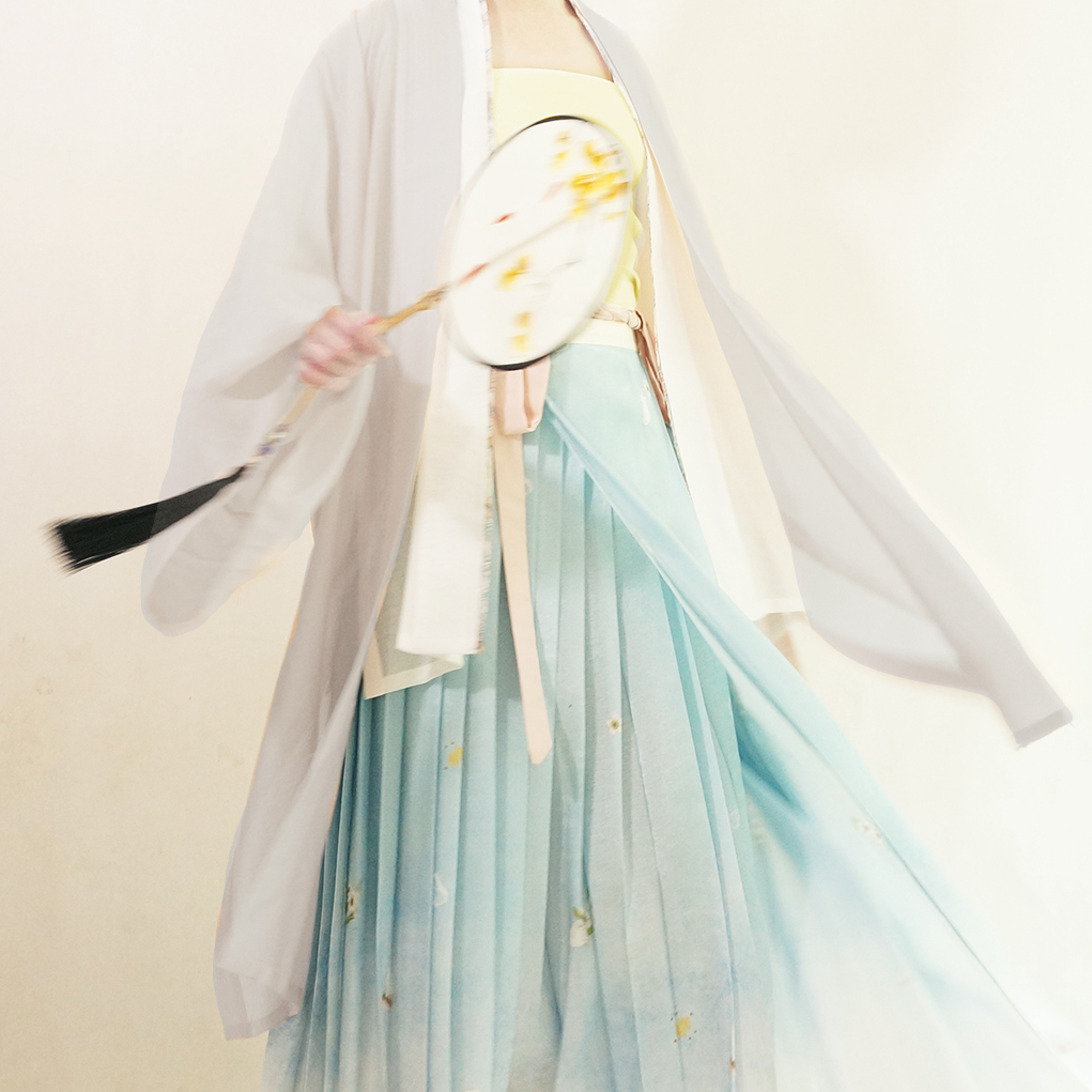 赵氏汉服 宋制汉服 荷花娇 女士直领对襟长衫 灰白色 M