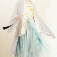 赵氏汉服 宋制汉服 荷花娇 女士直领对襟长衫 灰白色 M