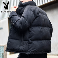 PLAYBOY 花花公子 冬季男士棉服新款保暖外套立领休闲棉衣短款棉袄 PL01黑色 XL