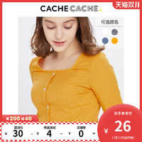 Cache Cache cachecache长袖t恤女2020夏新款修身上衣薄款复古四色紧身打底衫