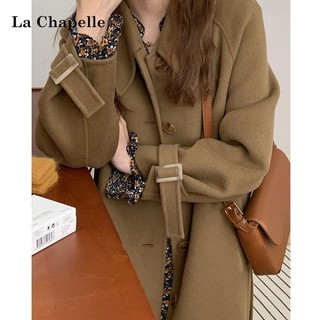 La Chapelle 高端双面羊绒大衣2021韩版娃娃领系带宽松过膝呢子外套女