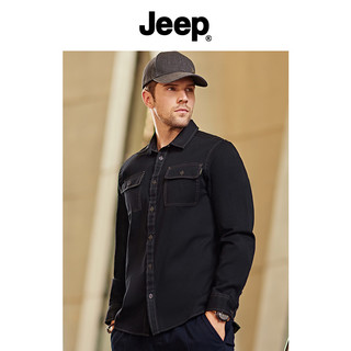 JEEP 吉普 jeep吉普2021年新款男士休闲多袋工装免烫外穿美式牛仔长袖衬衫男