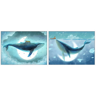 海龙红 儿童房装饰画《鲸梦奇遇 G》60×43cm 卡通鲸鱼梦幻床头房间童趣墙画挂画小清新