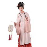 衔泥小筑 明制汉服 十二钗系列 史湘云 女士竖领斜襟衫 走秀款 浅粉渐变 M