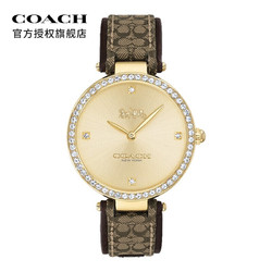 COACH 蔻驰 PARK帕克系列 人造水晶镶钻表盘 经典C标压纹牛皮表带34mm 石英防水表手表女表 14503456