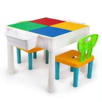 知识花园 儿童玩具积木桌大小颗粒拼插滑道积木 积木桌+2椅子