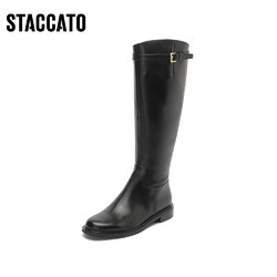 STACCATO 思加图 冬季新款简约帅气骑士靴长靴高筒靴女皮靴子EAJ09DC1