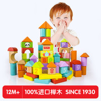 Fisher-Price 启蒙婴儿积木玩具益智木质80粒拼插积木1-2岁3-6周岁