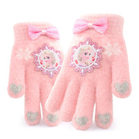 Disney 迪士尼 儿童手套五指冬季厚实保暖女童触屏毛线小孩宝宝冰雪公主