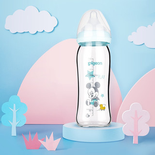 Pigeon 贝亲 Disney自然实感系列 AA153 玻璃彩绘奶瓶 240ml 米奇宝宝小鸭款 3月+