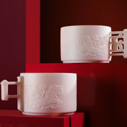 中国国家博物馆 匽侯盂白瓷对杯套装 陶瓷情侣咖啡杯子礼盒装