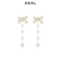 ZENGLIU ZEGL蝴蝶结人造珍珠耳环女夏季2021新款小众设计耳钉耳夹银针耳饰
